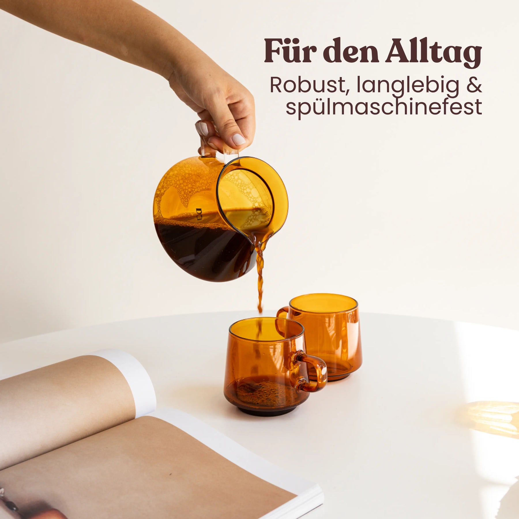 Driply Glastasse bernstein | Zwei Retro-Tassen im Set
