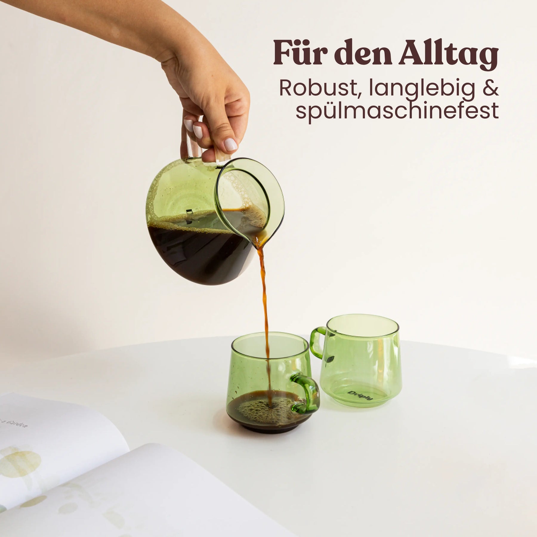 Driply Glastasse grün | Zwei Retro-Tassen im Set