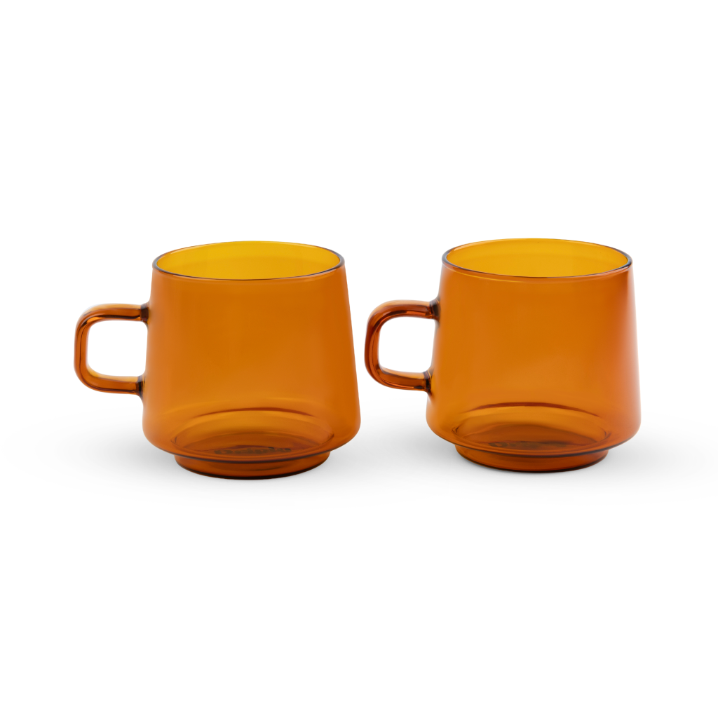 Driply Glastasse bernstein | Zwei Retro-Tassen im Set