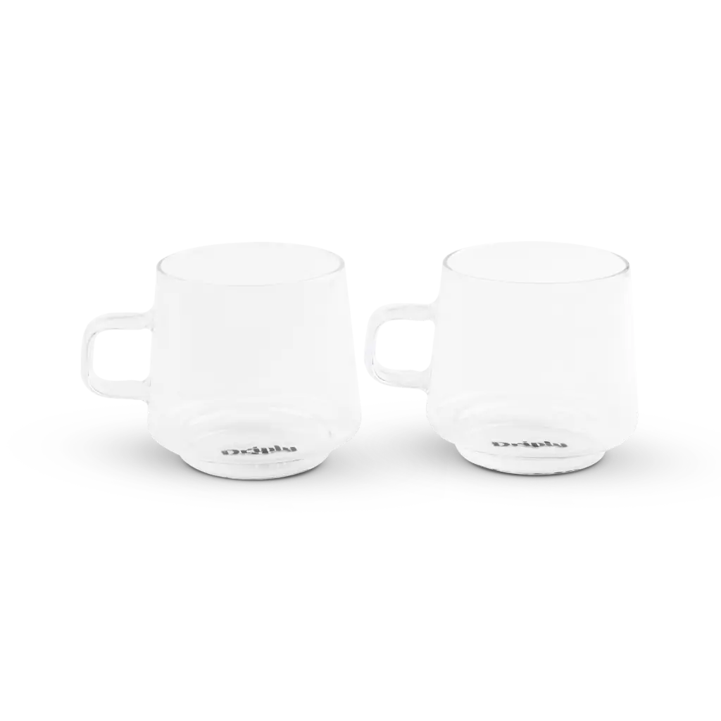 Driply Glastasse transparent | Zwei Retro-Tassen im Set