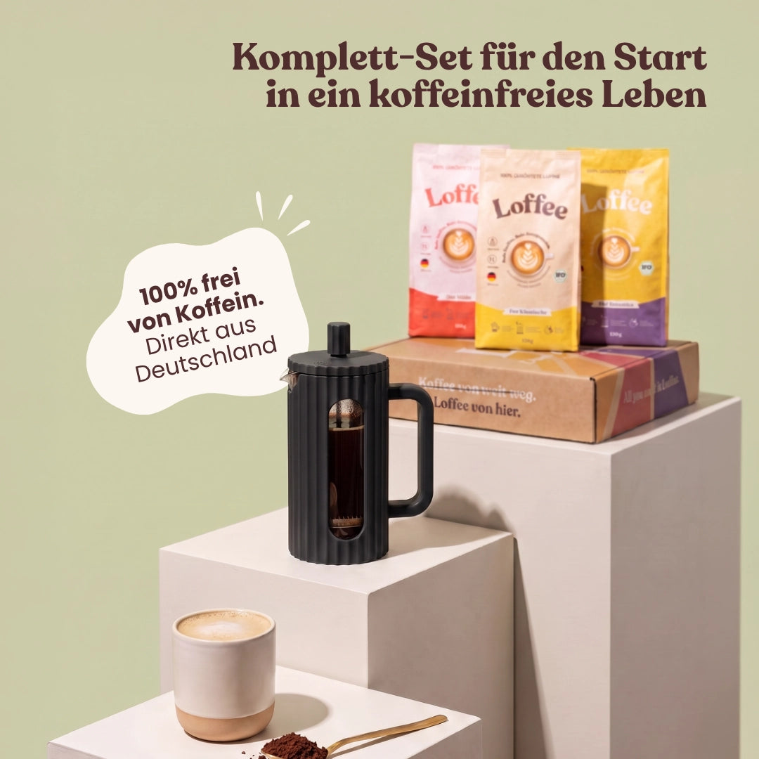 Loffee Starter-Set | 3 Sorten Bio Lupinenkaffee + French Press