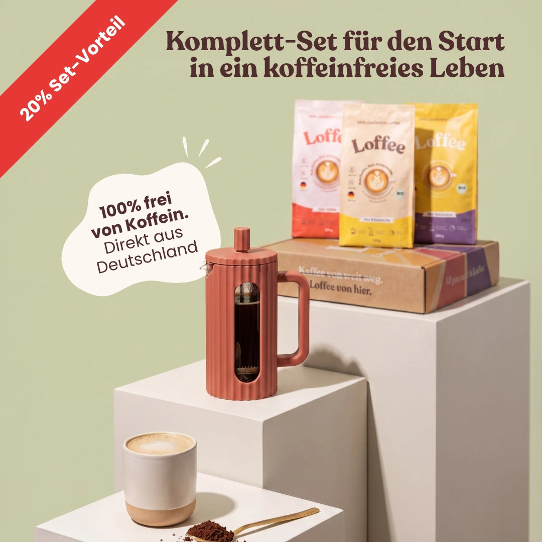 Loffee Starter-Set | 3 Sorten Bio Lupinenkaffee + French Press